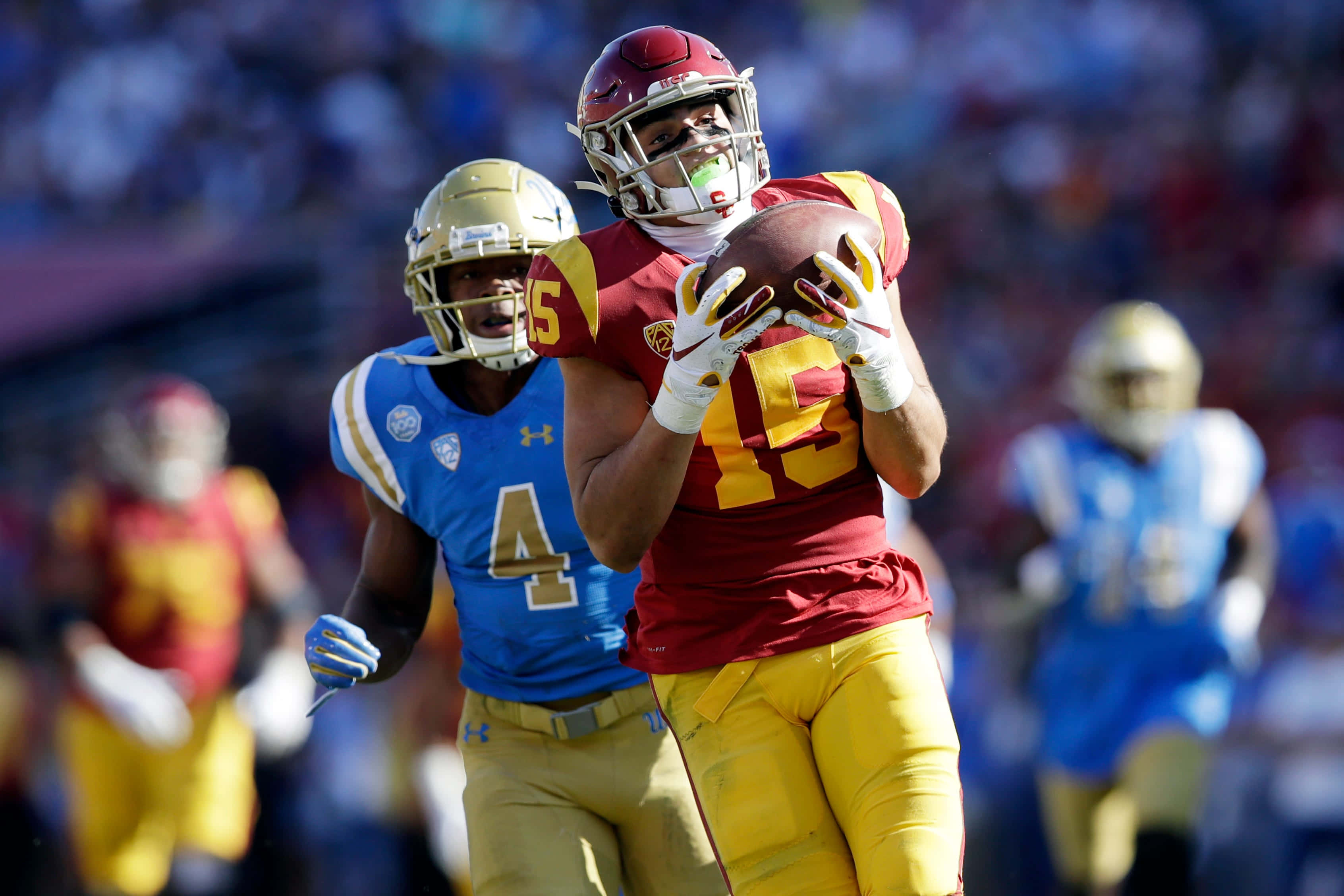 Drake London, USC football player, red and gold jersey, 2K Desktop Wallpaper