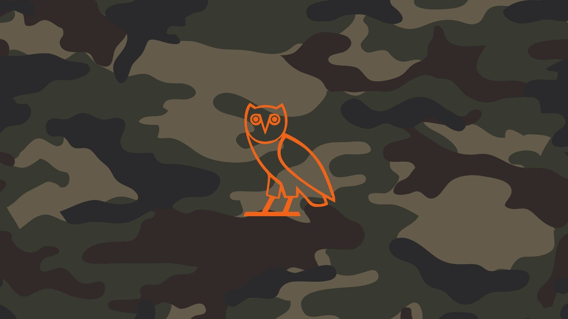 OVO owl logo, army print, dark green military camouflage pattern, Full HD Desktop Wallpaper