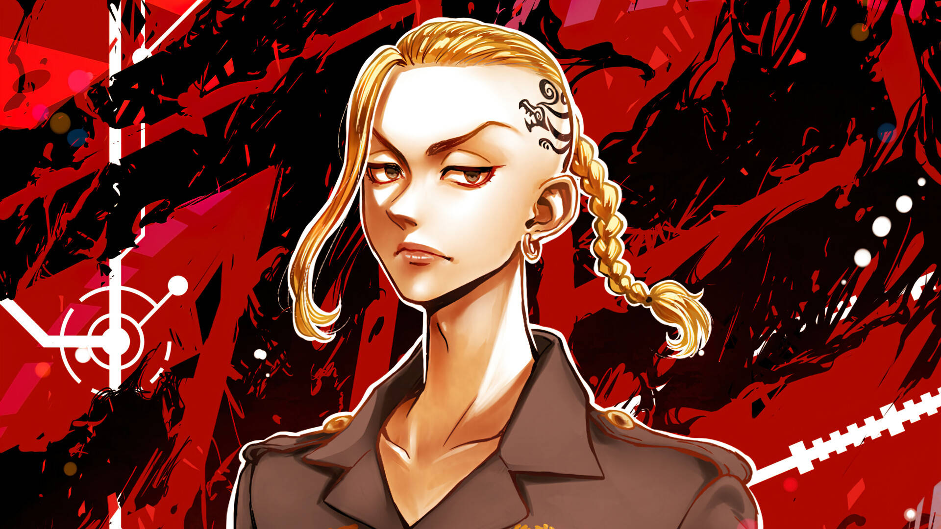 Draken Tokyo Revengers, red and black, blonde braided hair, Full HD Desktop Wallpaper