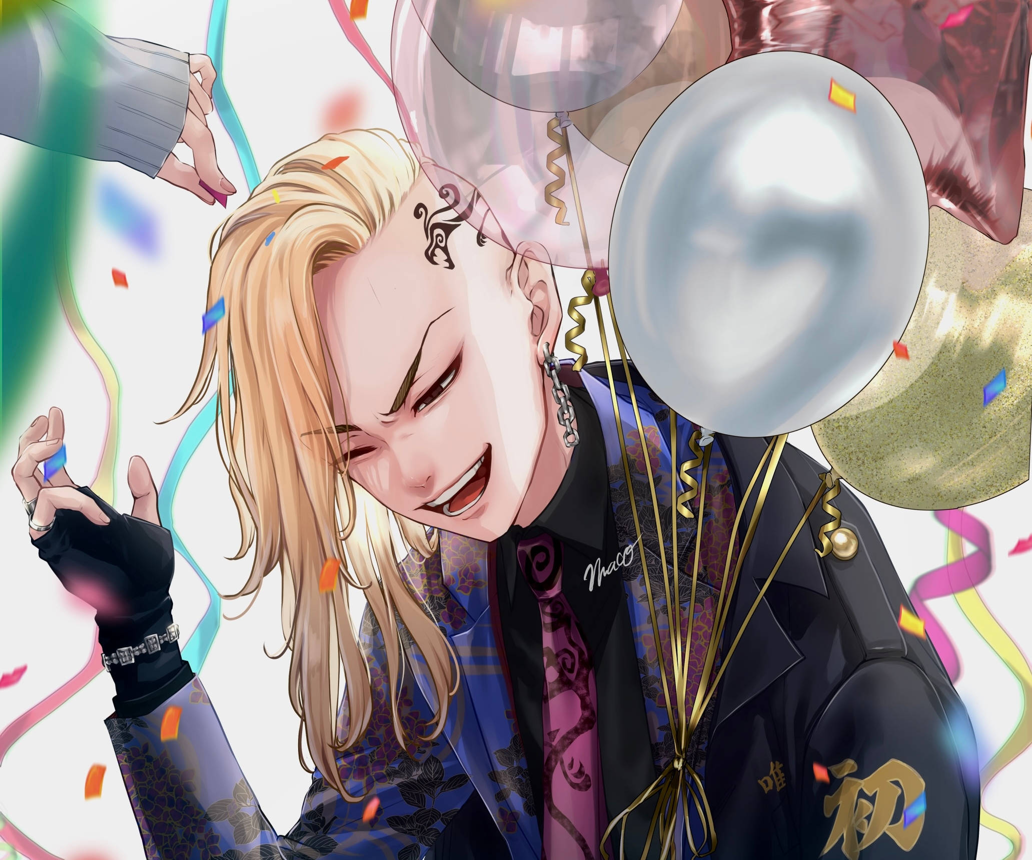 Draken Tokyo Revengers, balloons, colorful confetti, Full HD Desktop Wallpaper