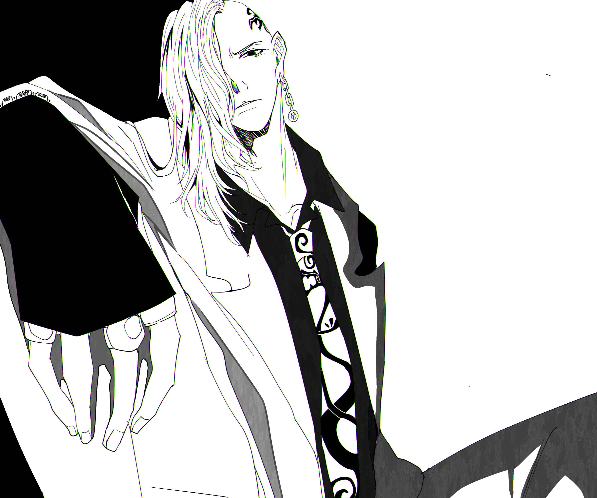 Draken Tokyo Revengers, black and white, long hair, Full HD Desktop Wallpaper