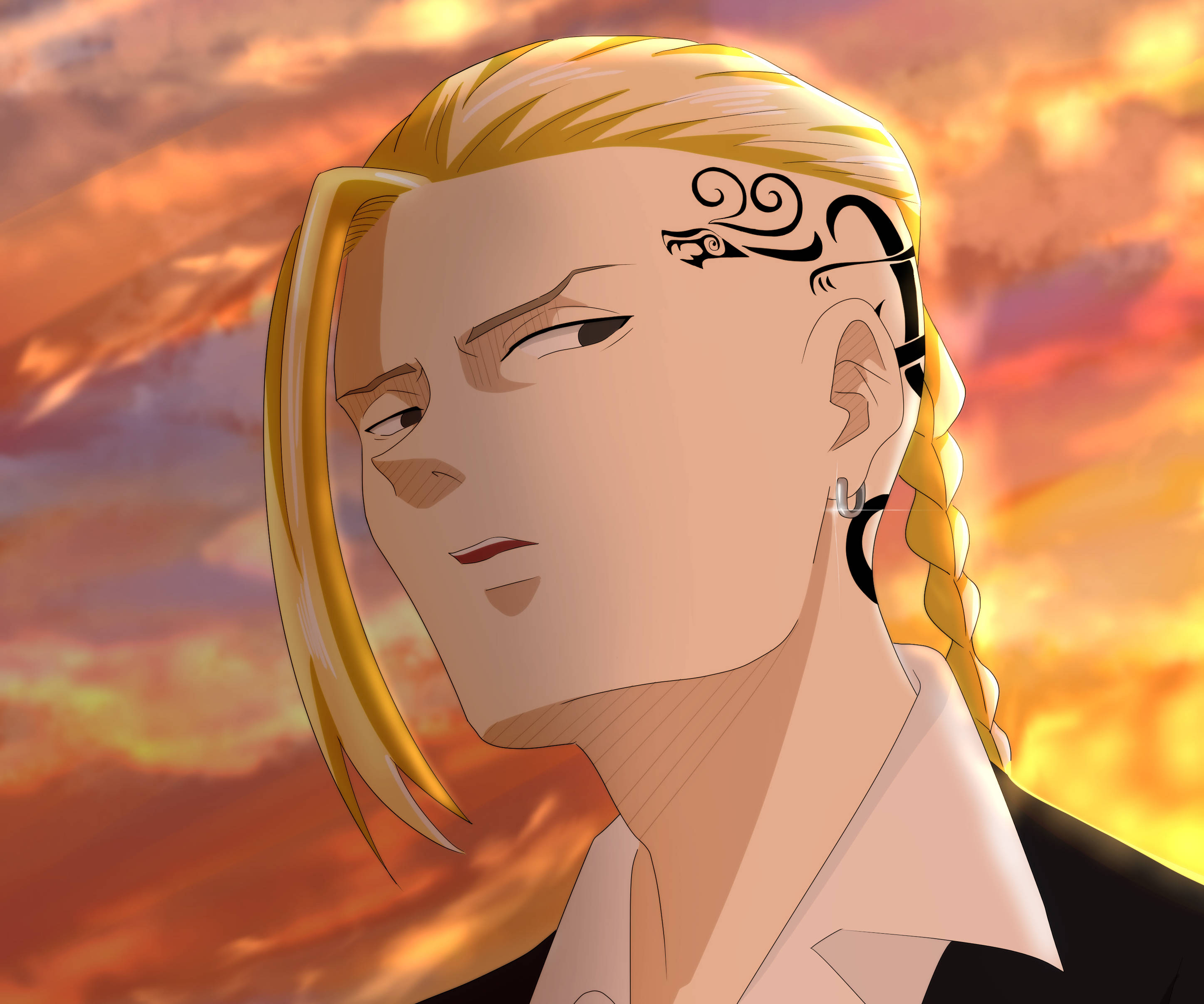 Draken Tokyo Revengers, blonde anime character, braided ponytail, 2K Desktop Wallpaper