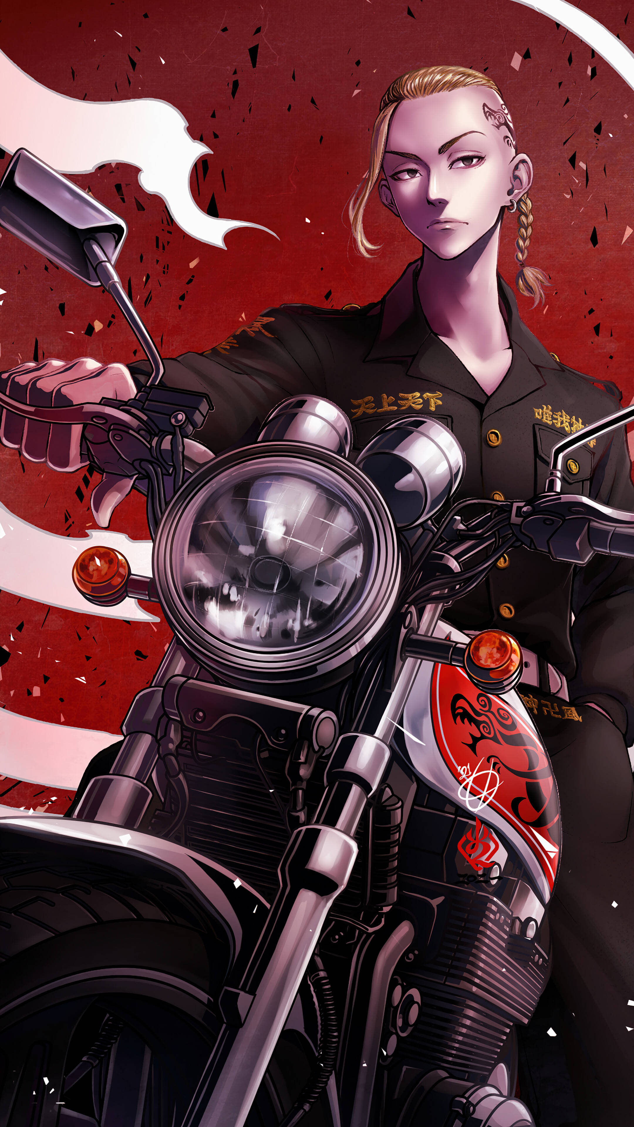 Draken, Tokyo Revengers, chrome motorcycle, 4K Phone Wallpaper
