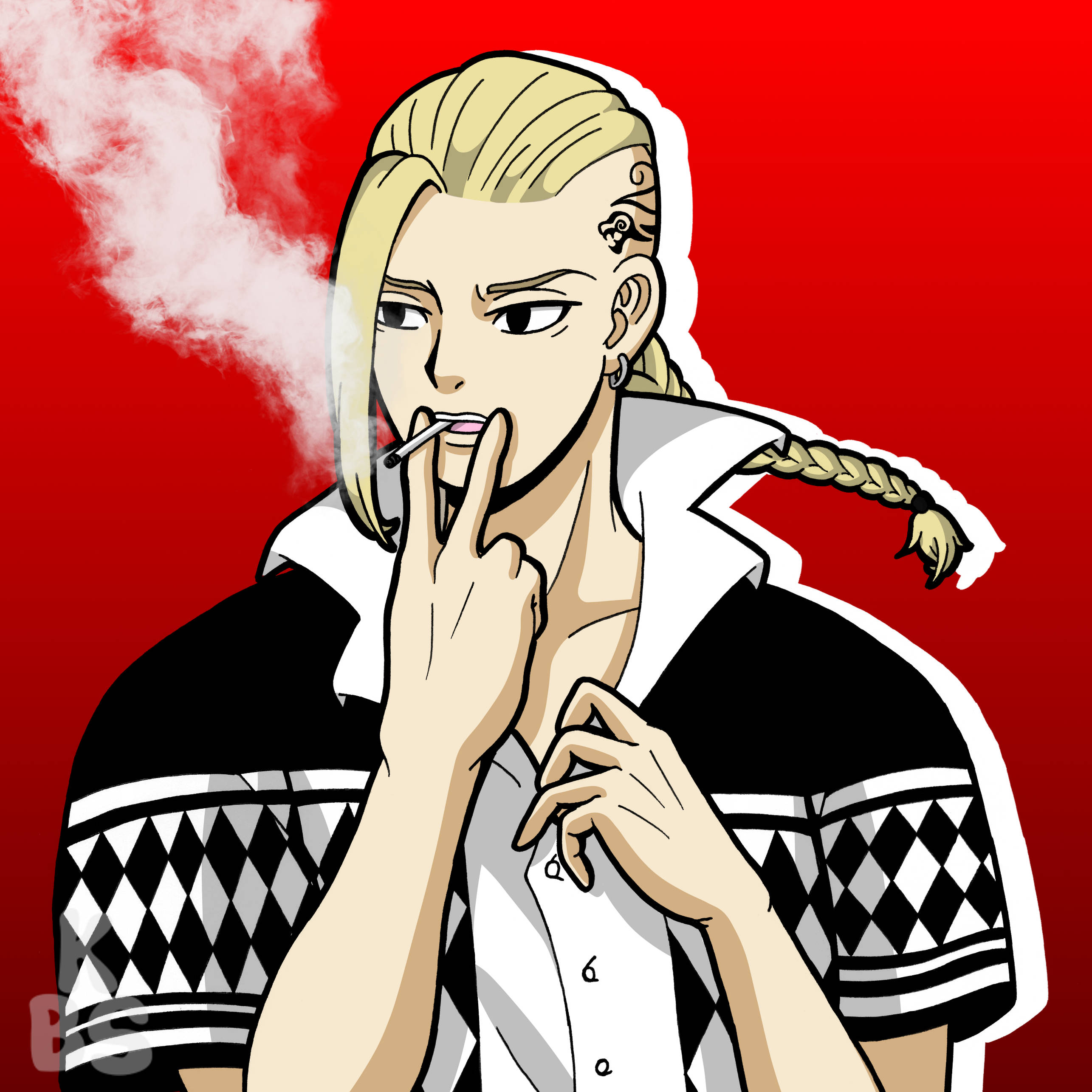 Draken, blonde braided hair, cigarette, 2K Desktop Wallpaper