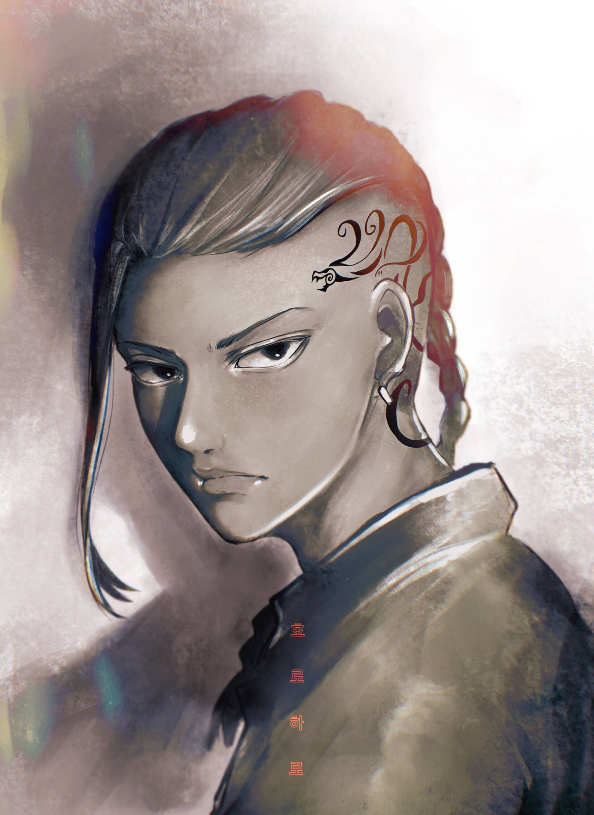 Draken, anime-style portrait, braided hair, 2K Phone Wallpaper