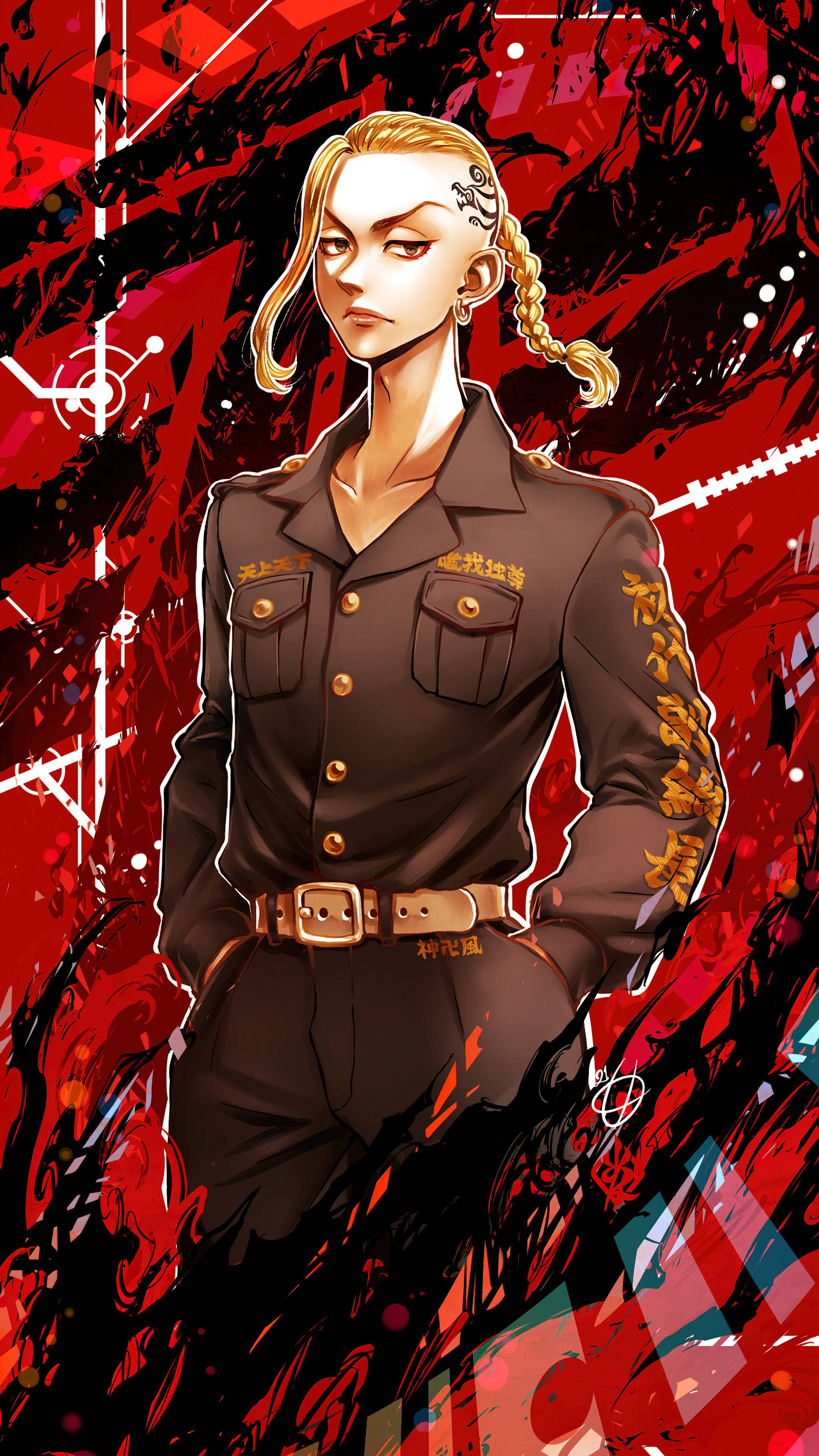 Draken, red and black, anime character, 4K Phone Wallpaper