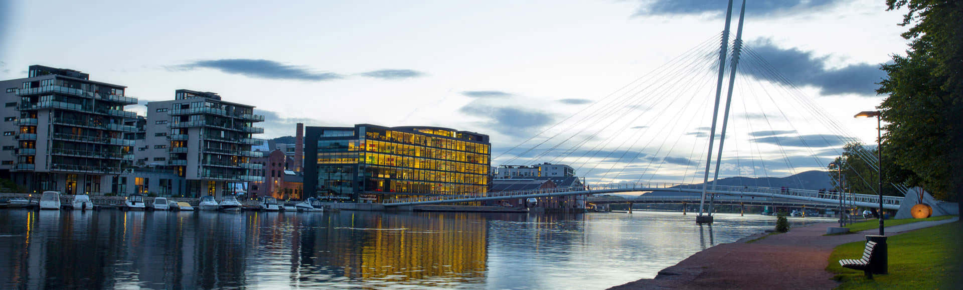 Drammen, waterfront, dusk, Full HD Desktop Wallpaper