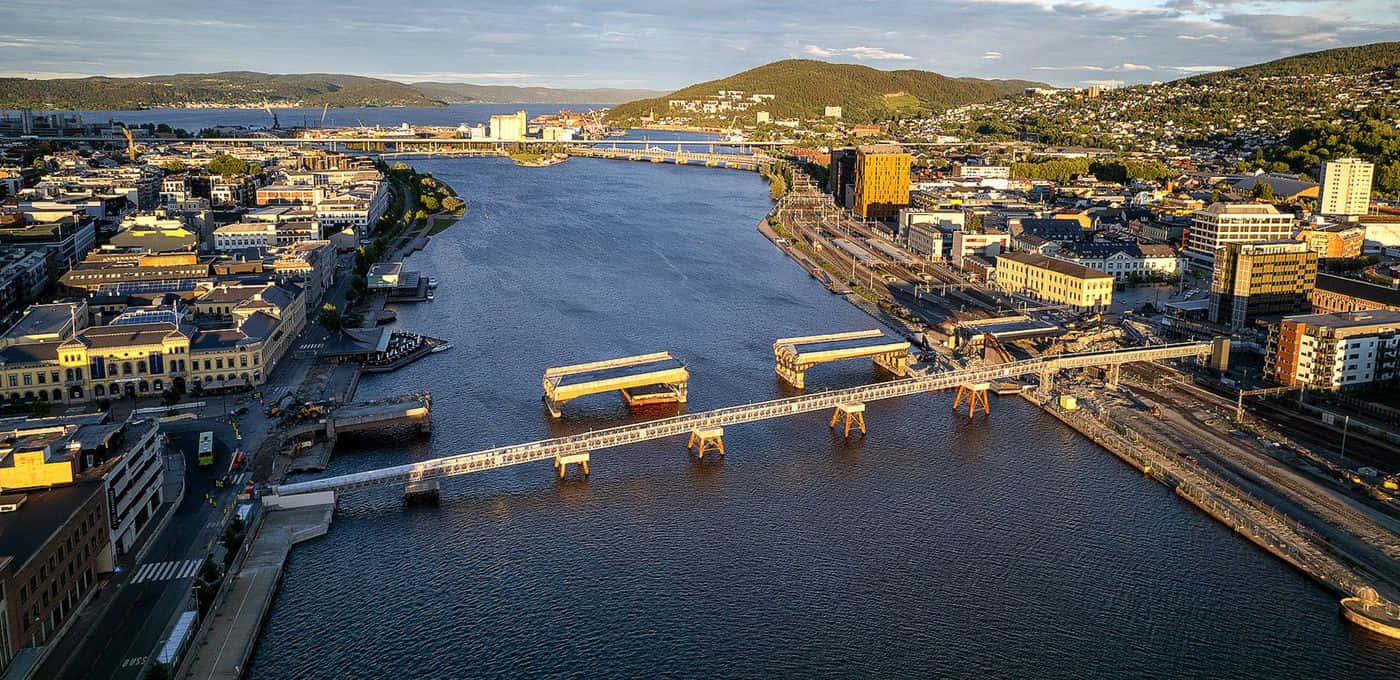 Drammen, cityscape, aerial view, HD Desktop Wallpaper