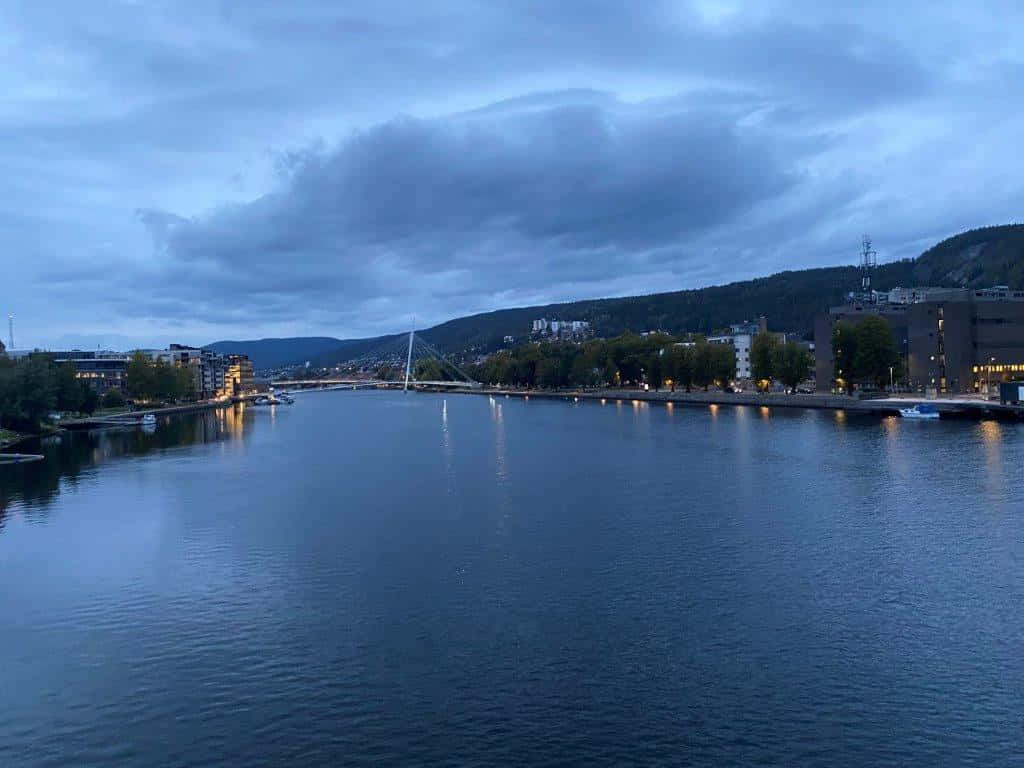 Drammen River, dusk, twilight sky, SD Desktop Wallpaper
