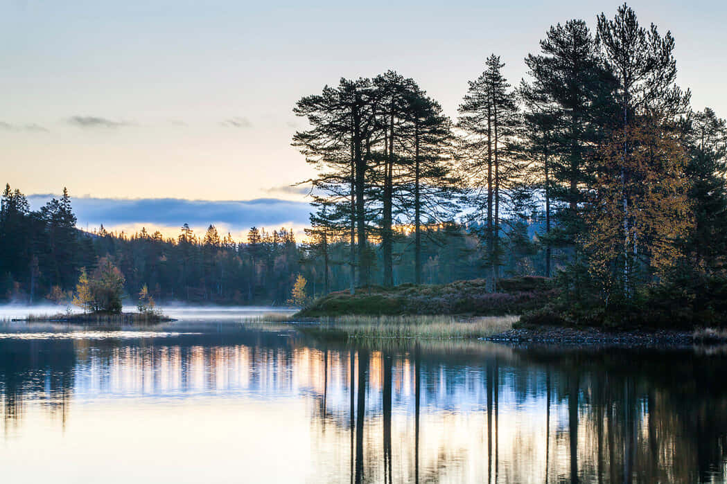 Drammen Lake, sunrise, reflection, SD Desktop Wallpaper
