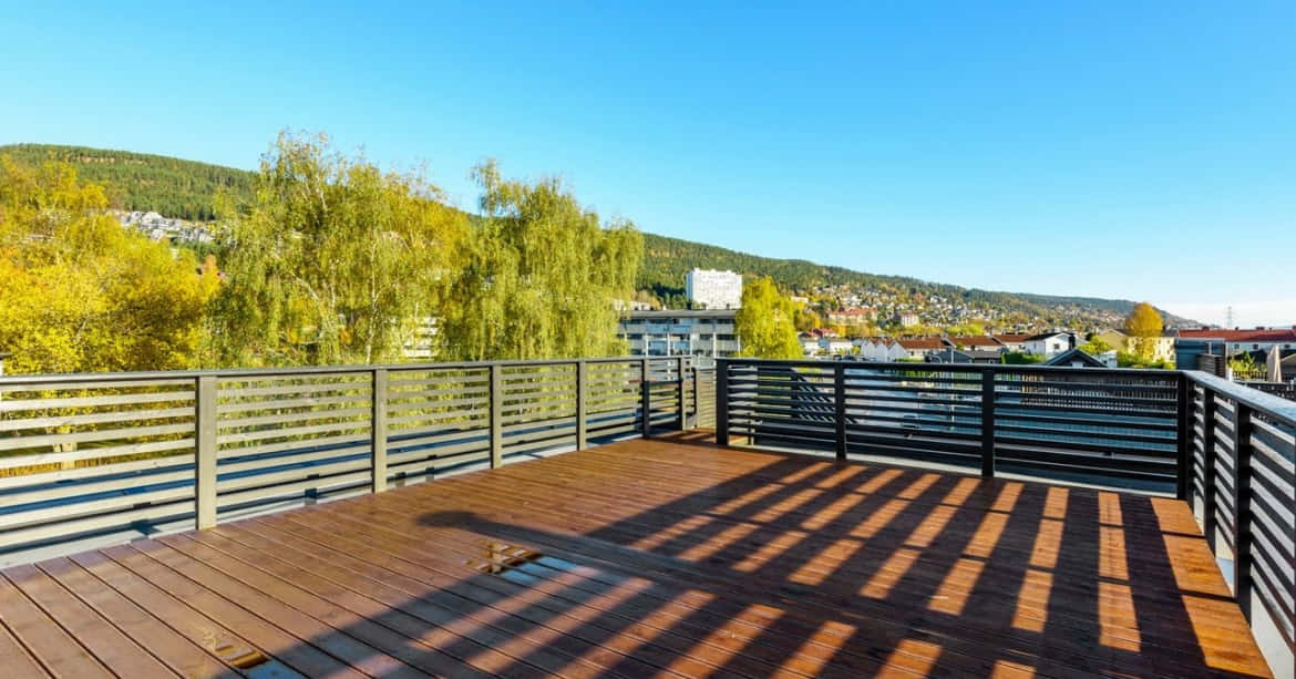 Drammen, sunny balcony view, wooden deck, SD Desktop Wallpaper