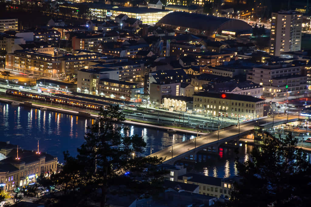 Drammen, nighttime, cityscape, SD Desktop Wallpaper