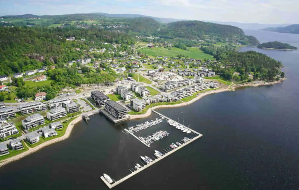 Drammen, waterfront, aerial view, SD Desktop Wallpaper