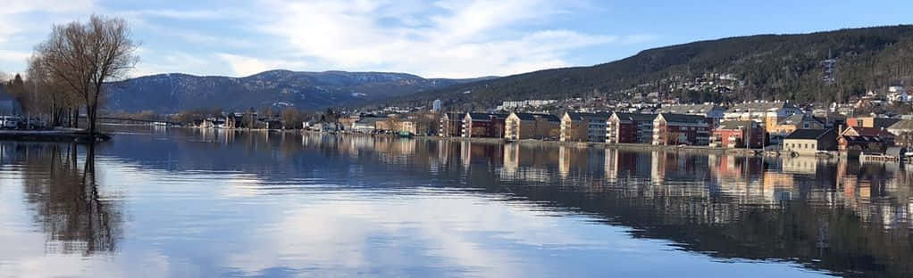 Drammen, twilight, lakeside town, SD Desktop Wallpaper