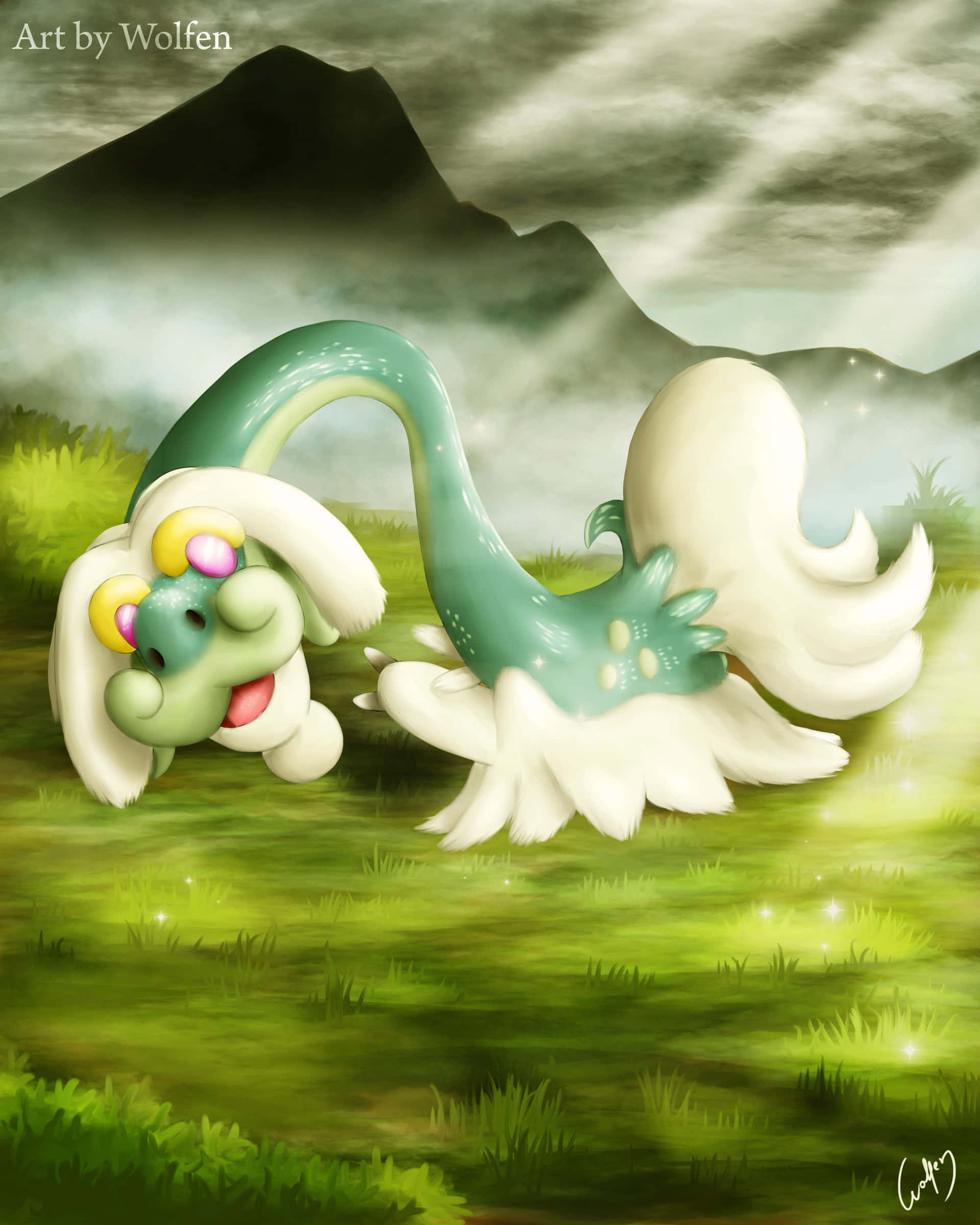 Drampa, green and white, fluffy wings, Full HD Phone Wallpaper