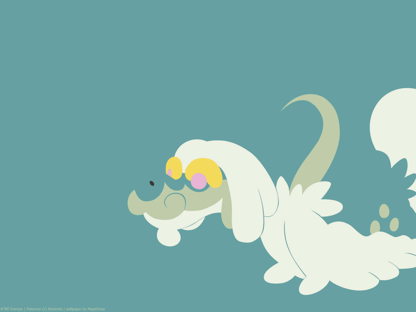 Drampa, white dog-like Pokémon, yellow goggles, HD Desktop Wallpaper