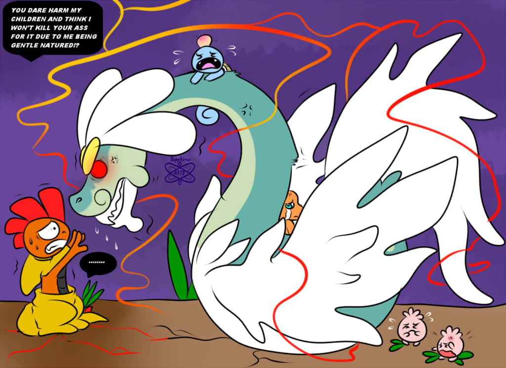 Drampa, cartoon chicken, large angry dragon, SD Desktop Wallpaper