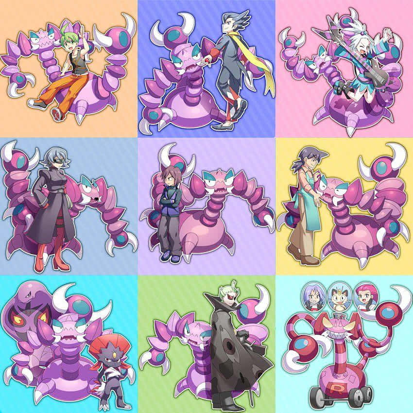 Drapion, purple multi-limbed creature, anime-style panels, SD Desktop Wallpaper