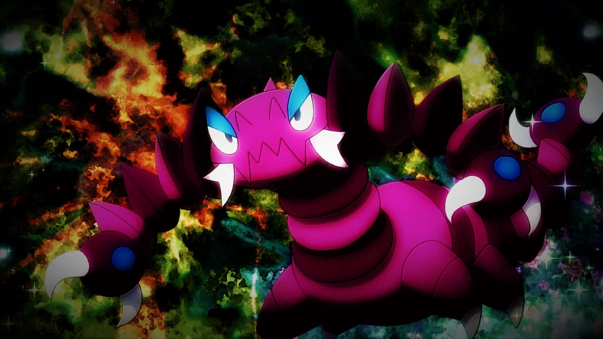 Drapion, pink scorpion-like, glowing blue eyes, Full HD Desktop Wallpaper