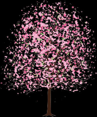 starry cherry blossom tree, vibrant pink flowers, stark black background, SD Phone Wallpaper