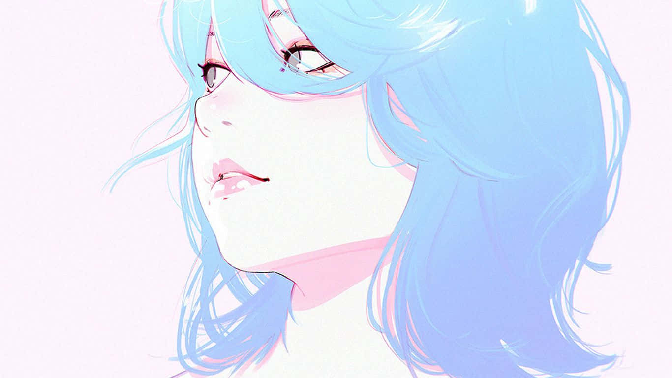 Drawing Desktop, anime girl, flowing blue hair, HD Desktop Wallpaper