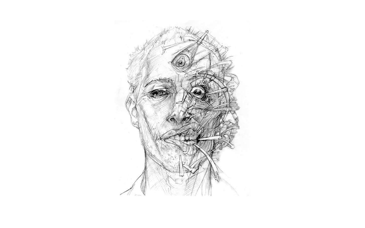 pencil sketch, mechanical gears, wires, HD Desktop Wallpaper