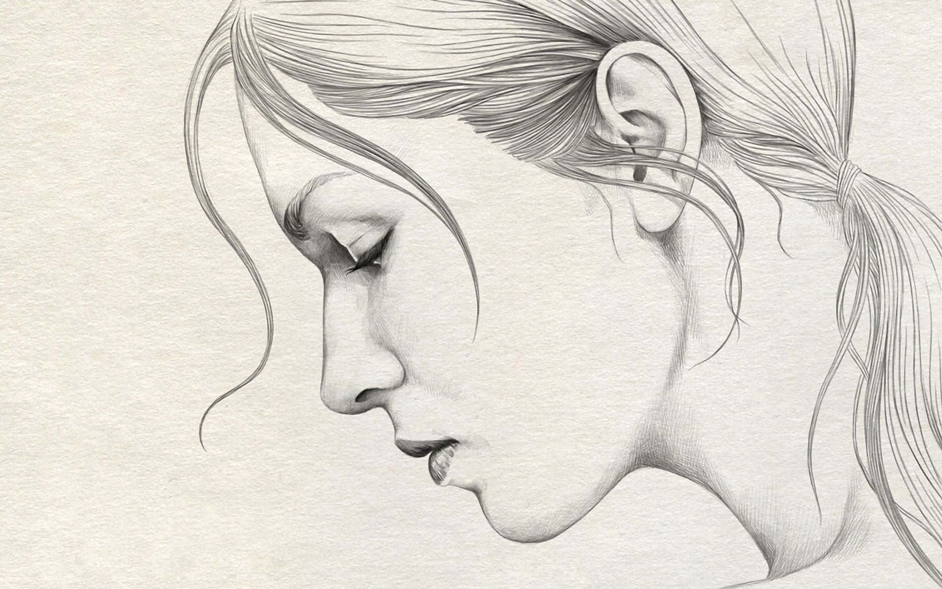 drawing desktop, pencil sketch, woman's profile, Full HD Desktop Wallpaper