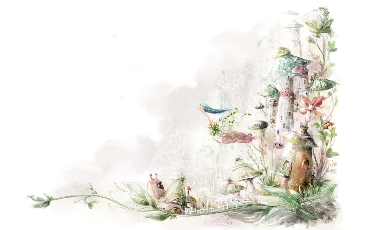 fairy-tale village, mushrooms, vines, HD Desktop Wallpaper