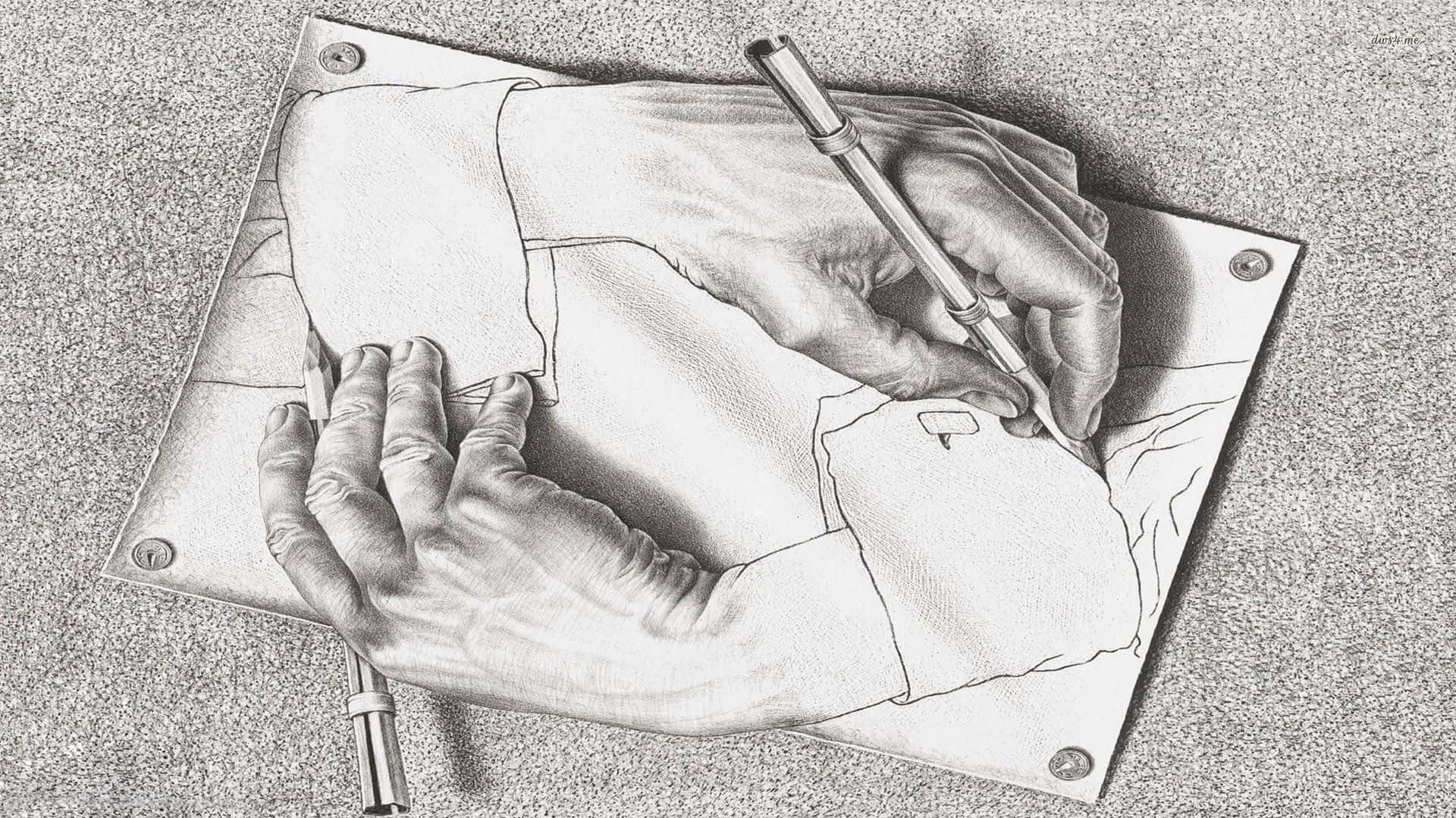 Hands Drawing Desktop, pencil drawing, paper pinned to a textured surface, Full HD Desktop Wallpaper