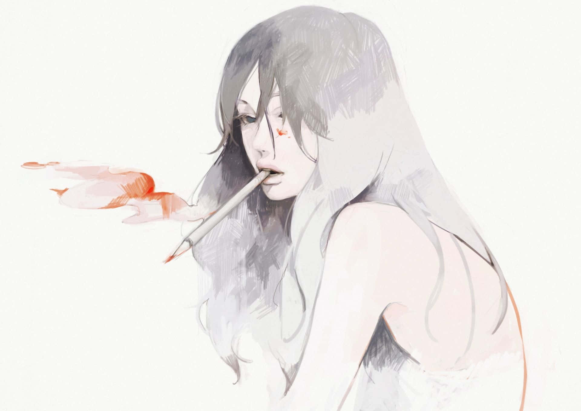 widescreen desktop monitor, watercolor illustration, young woman, Full HD Desktop Wallpaper