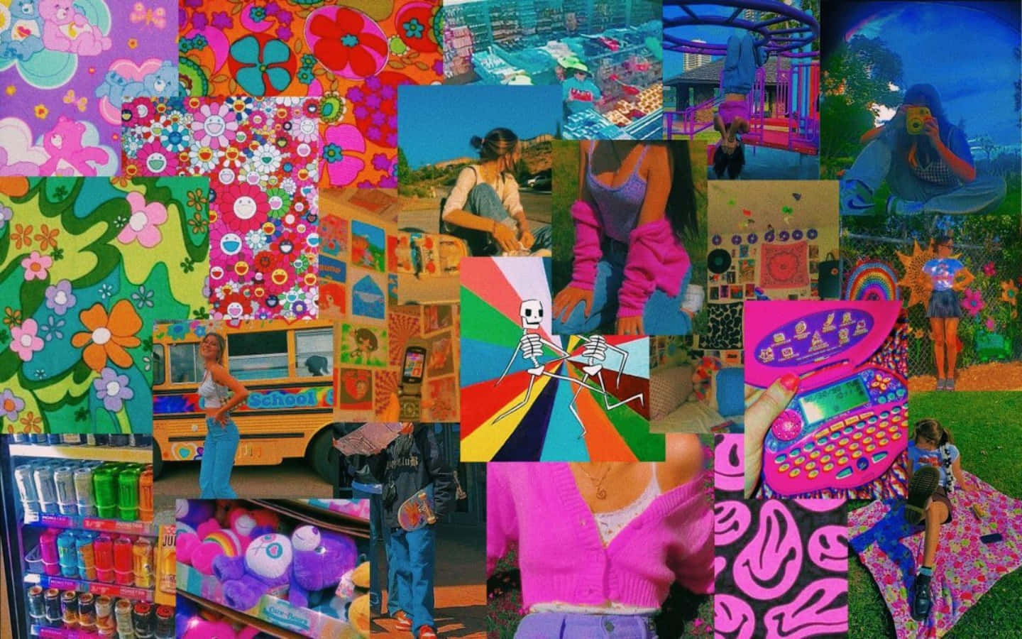 Indie Desktop Artistic Design, retro pop art patterns, neon colors, HD Desktop Wallpaper