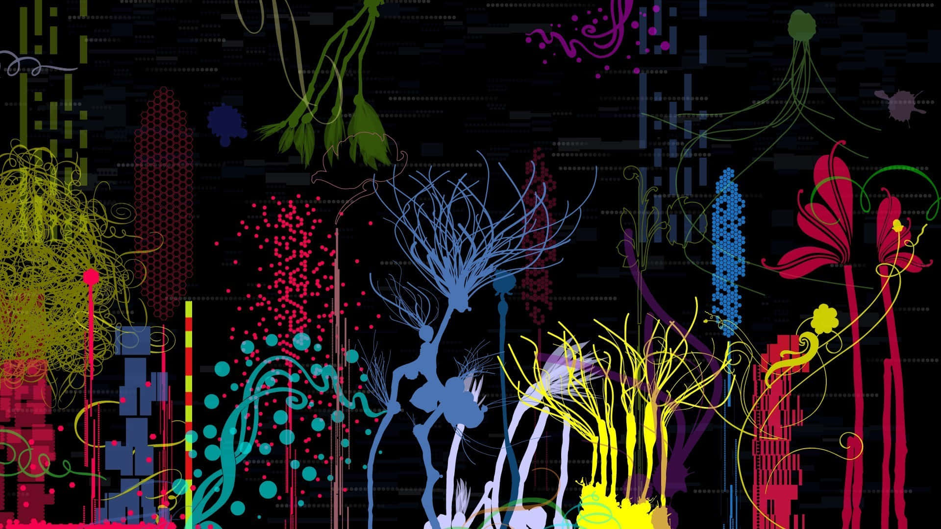 Indie Desktop, neon flora, abstract organic forms, Full HD Desktop Wallpaper