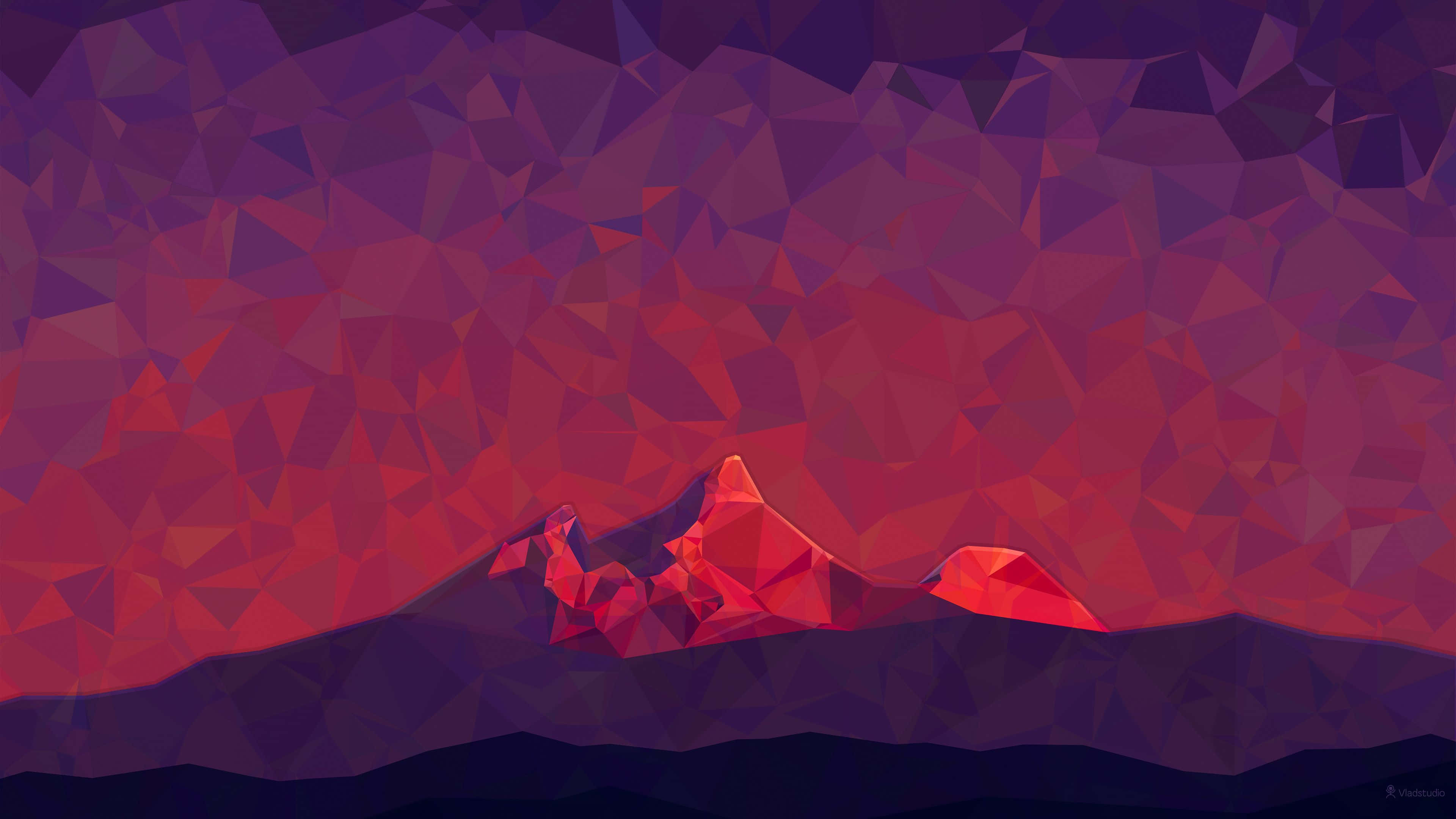 geometric desktop, low-poly mountain range, fiery reds, 4K Desktop Wallpaper