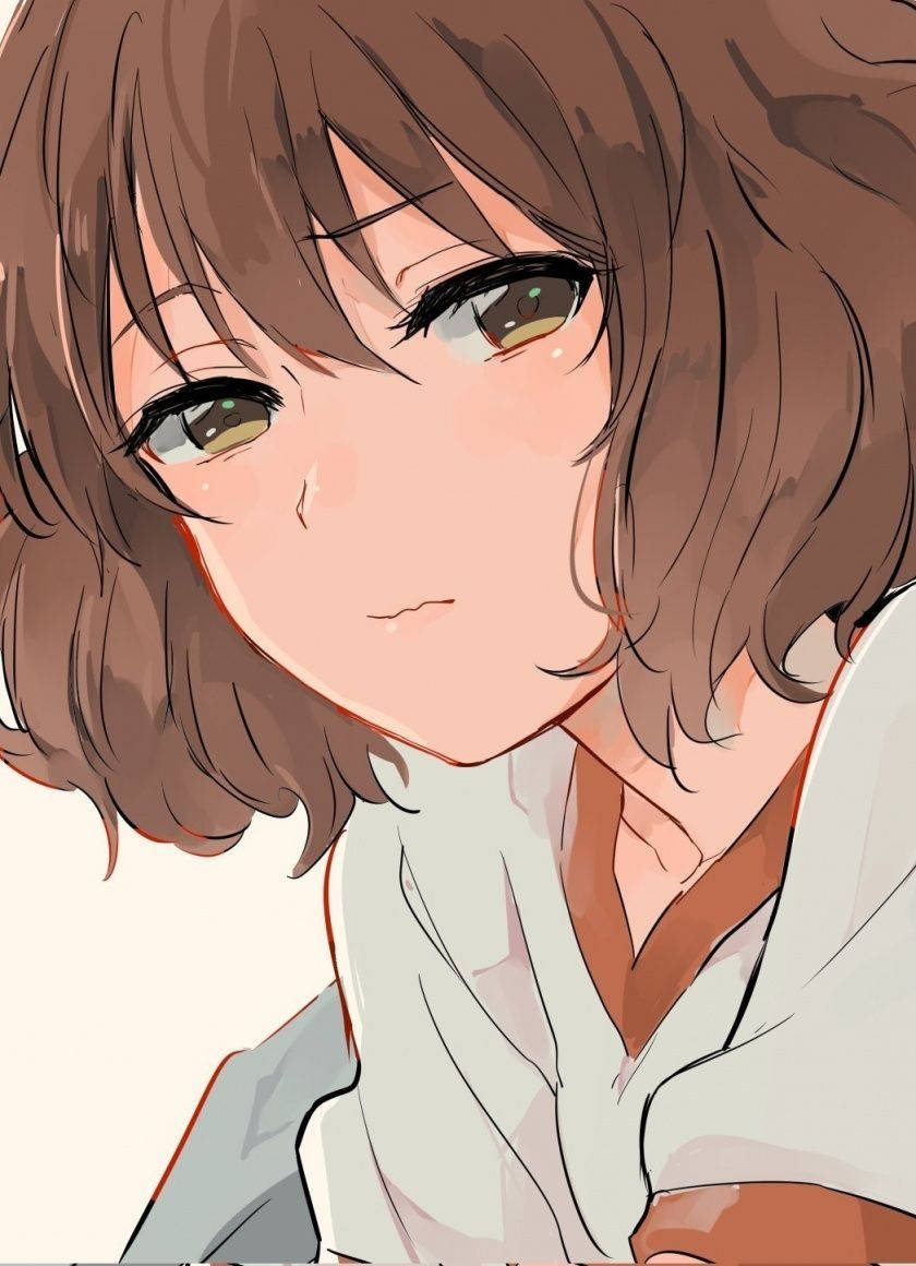 anime girl, brown hair, warm eyes, SD Phone Wallpaper