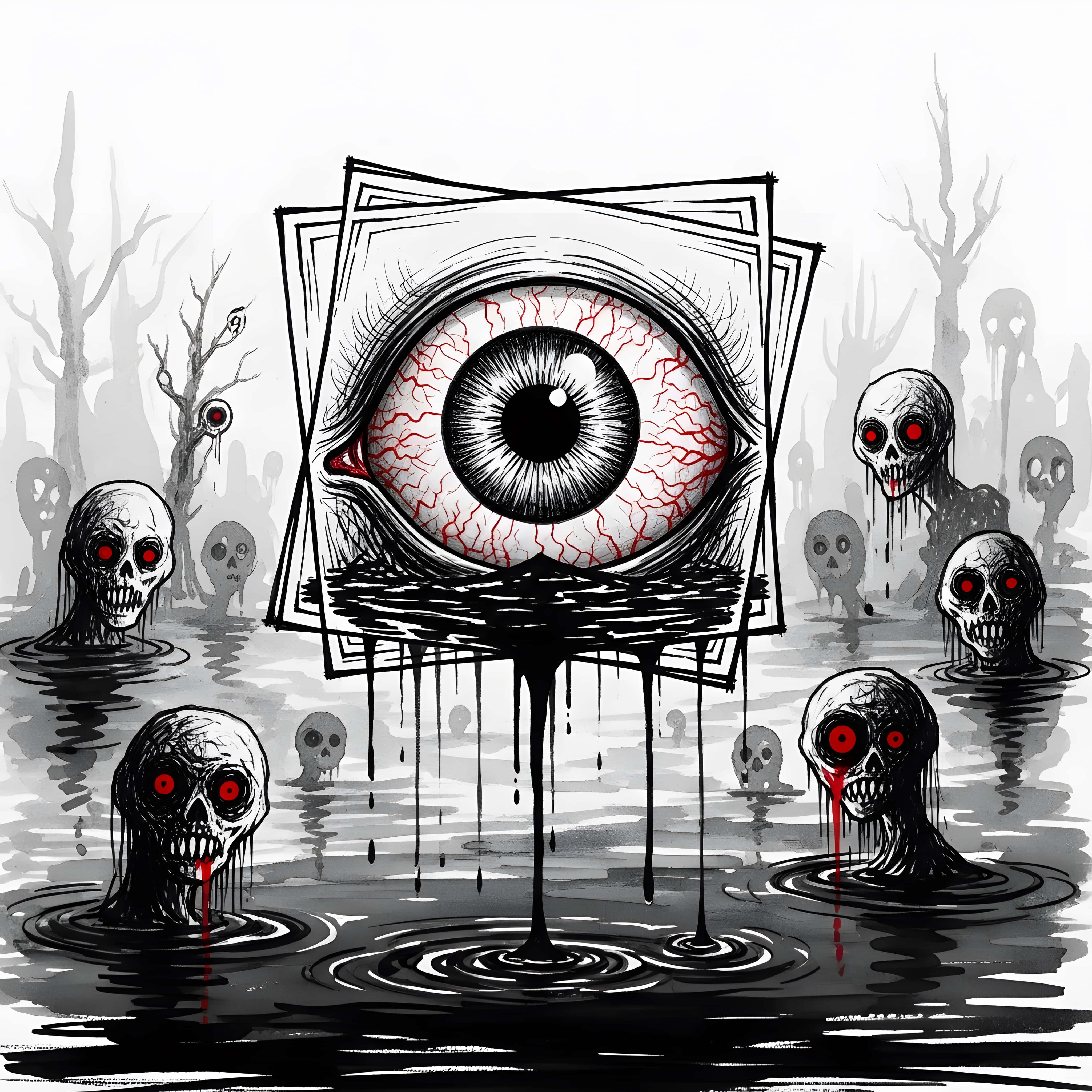 giant eye, swamp, skeletal figures, 4K Desktop Wallpaper