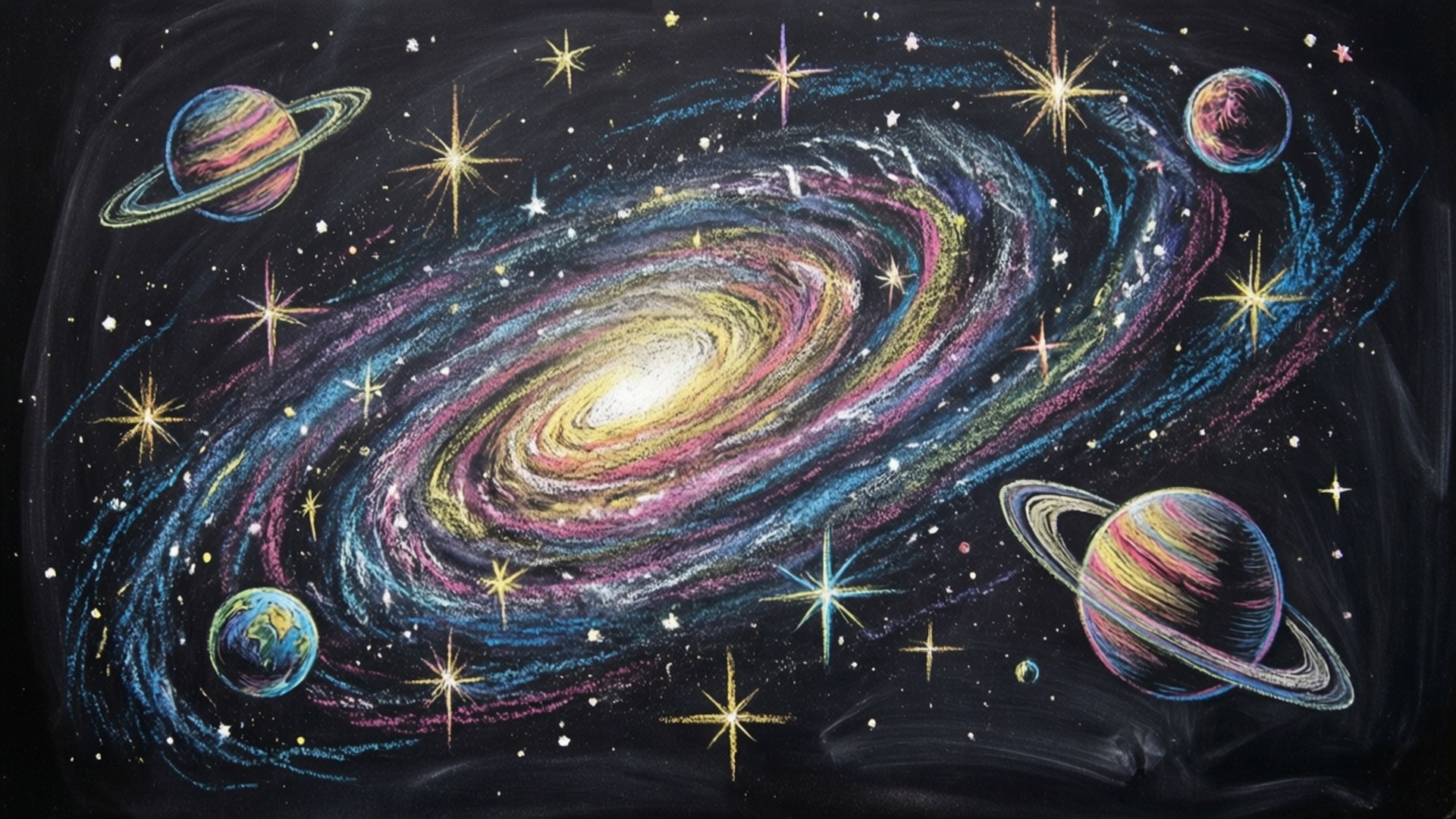 chalkboard galaxy, blackboard, swirling galaxy, Full HD Desktop Wallpaper