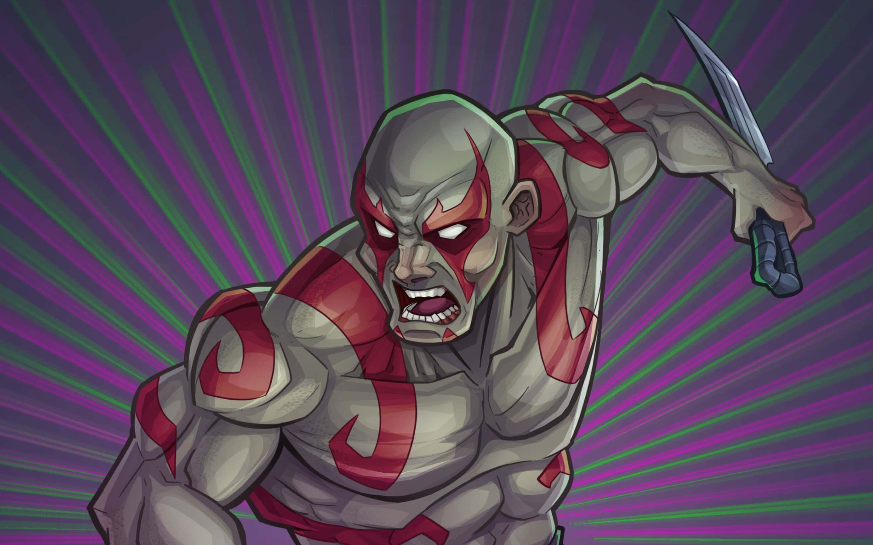 Drax, red markings, knife, 2K Desktop Wallpaper