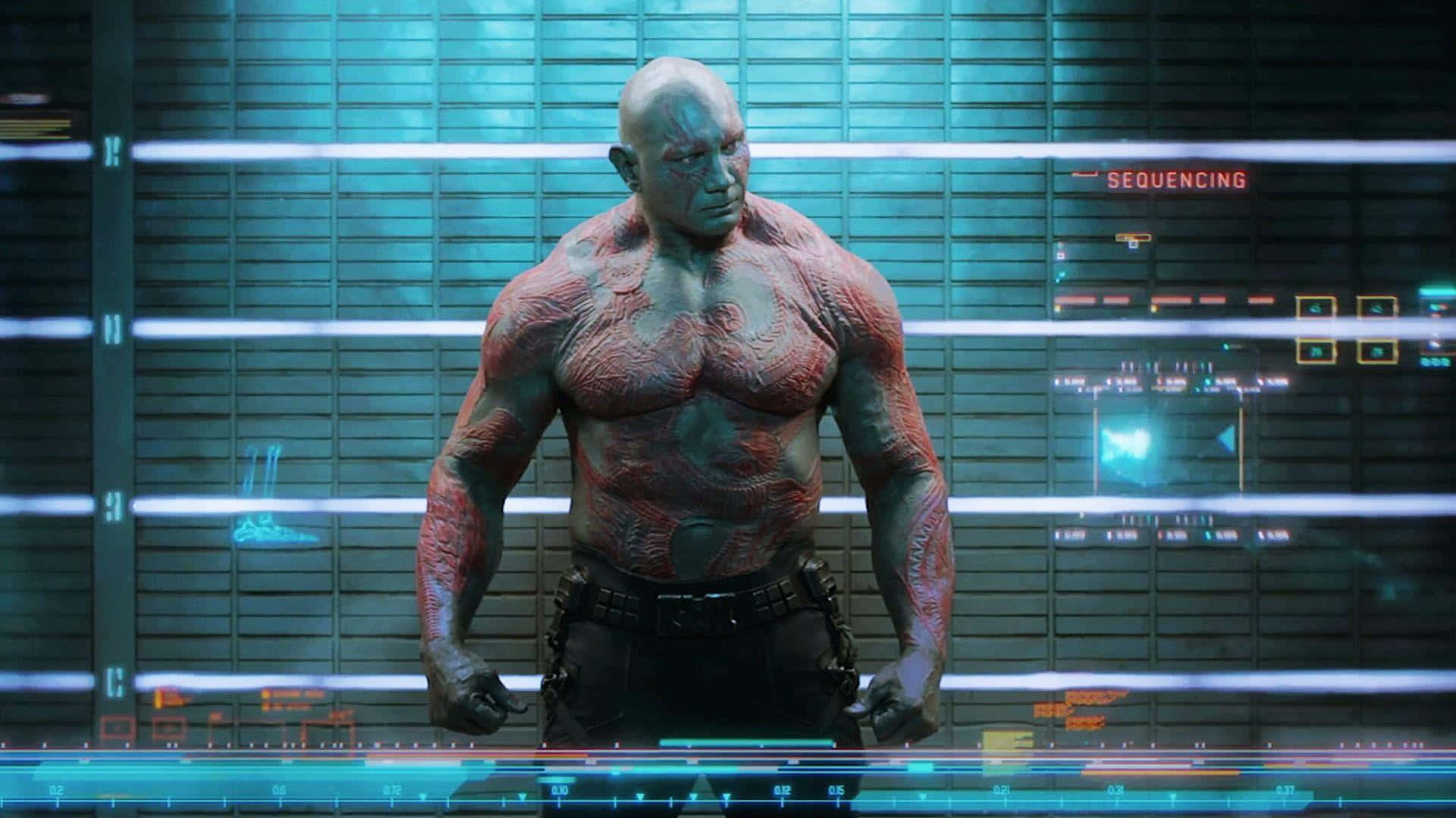 Drax, red tattoos, high-tech lab, Full HD Desktop Wallpaper