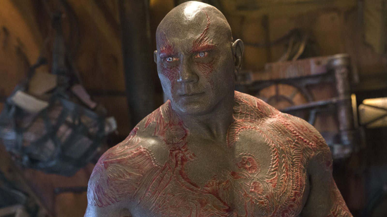 Drax, grey-skinned, red markings, HD Desktop Wallpaper