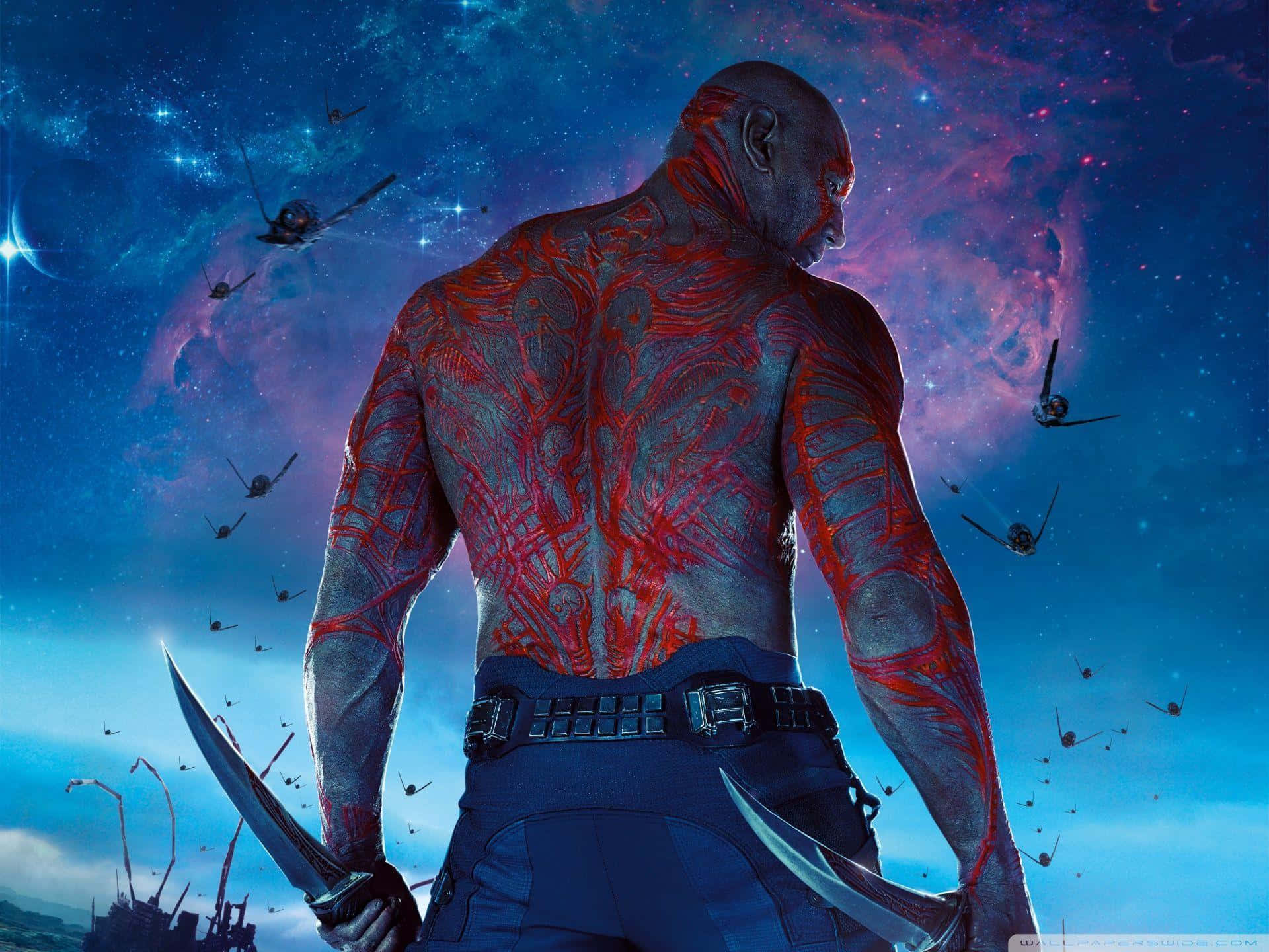 Drax, cosmic nebula, dual blades, Full HD Desktop Wallpaper