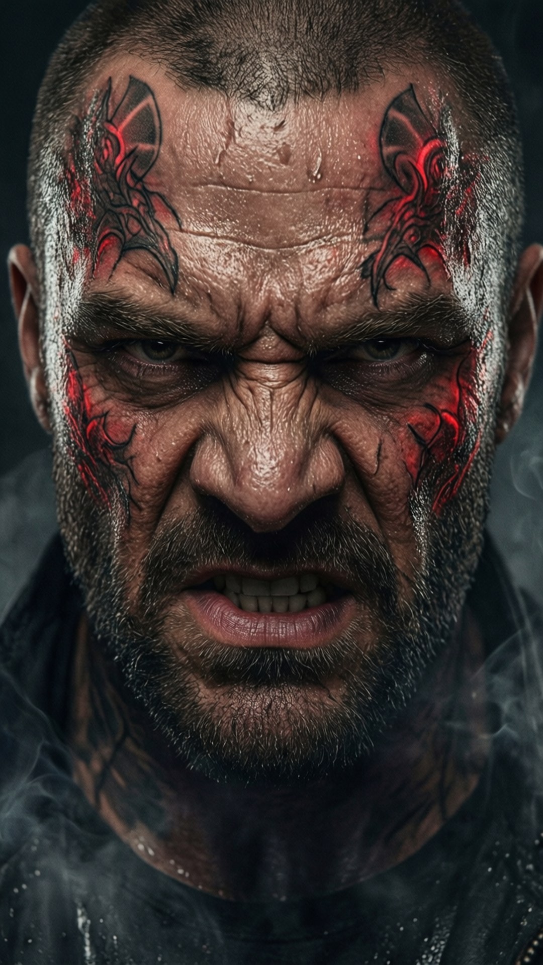 Drax, glowing red tattoos, furious man, Full HD Phone Wallpaper