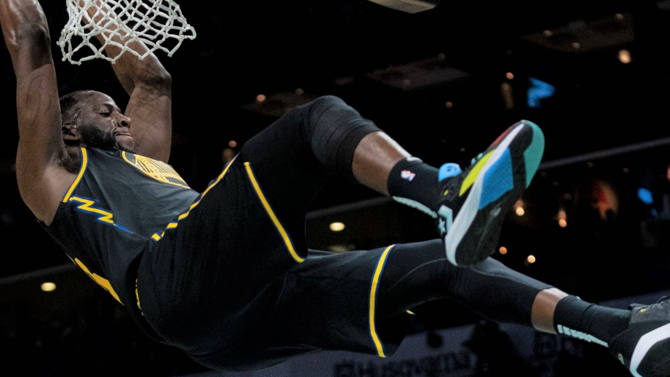 Draymond Green, black and yellow uniform, dunk, Full HD Desktop Wallpaper