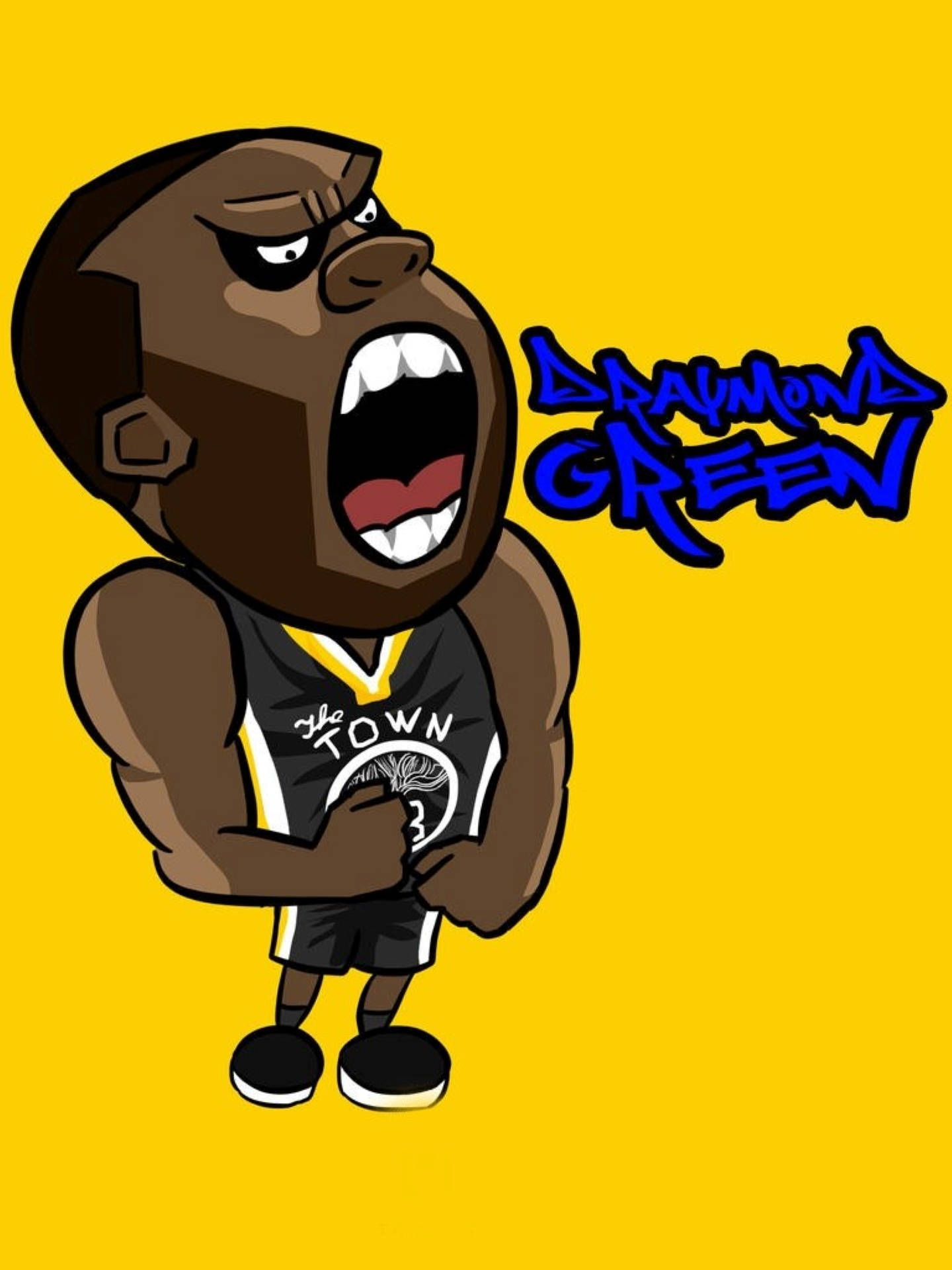 Draymond Green, black jersey, bright yellow background, Full HD Phone Wallpaper