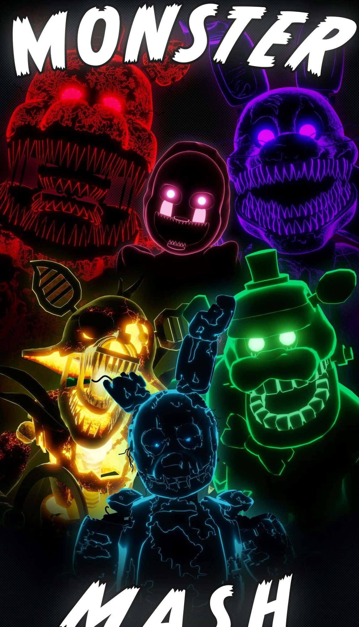 Dreadbear, neon monsters, glowing eyes, Full HD Phone Wallpaper