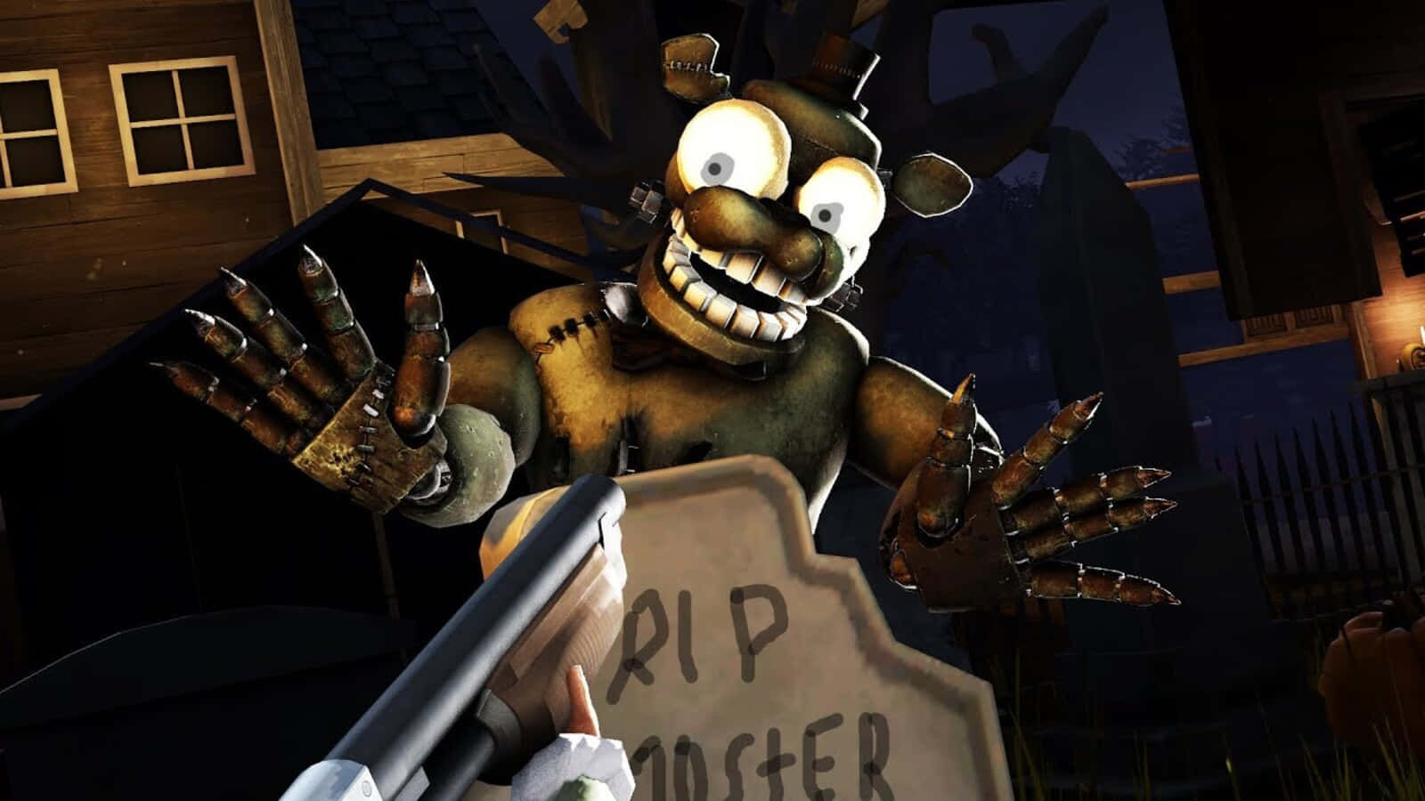 Dreadbear, tombstone reading RIP MONSTER, dark haunted house, HD Desktop Wallpaper