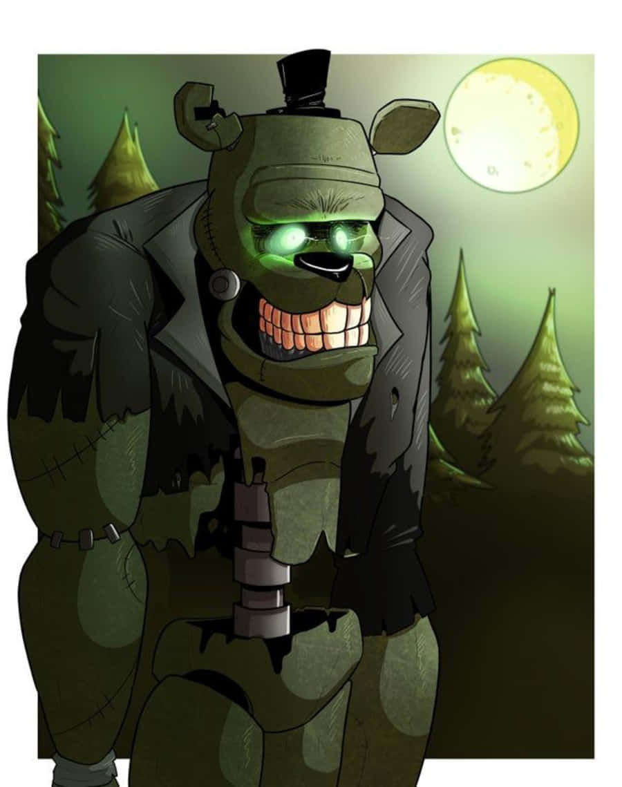 Dreadbear, green animatronic bear, glowing eyes, SD Phone Wallpaper