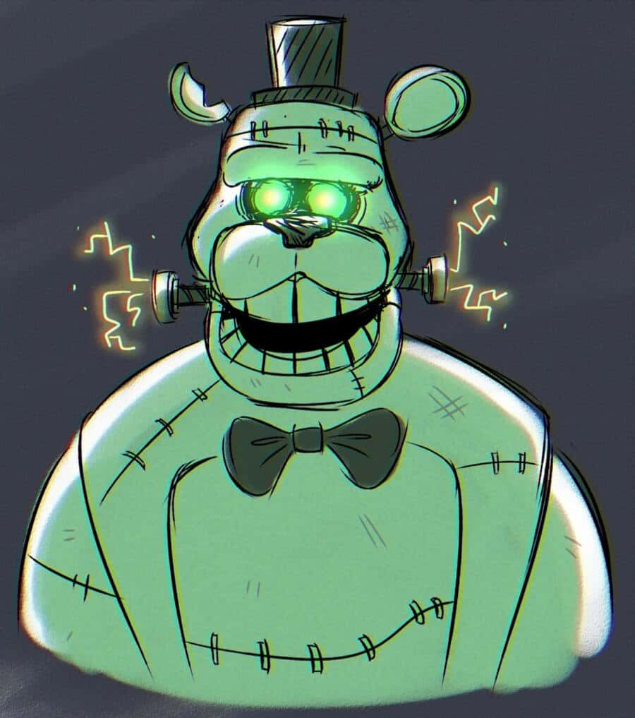 Dreadbear 900, green animatronic bear, glowing eyes, SD Phone Wallpaper