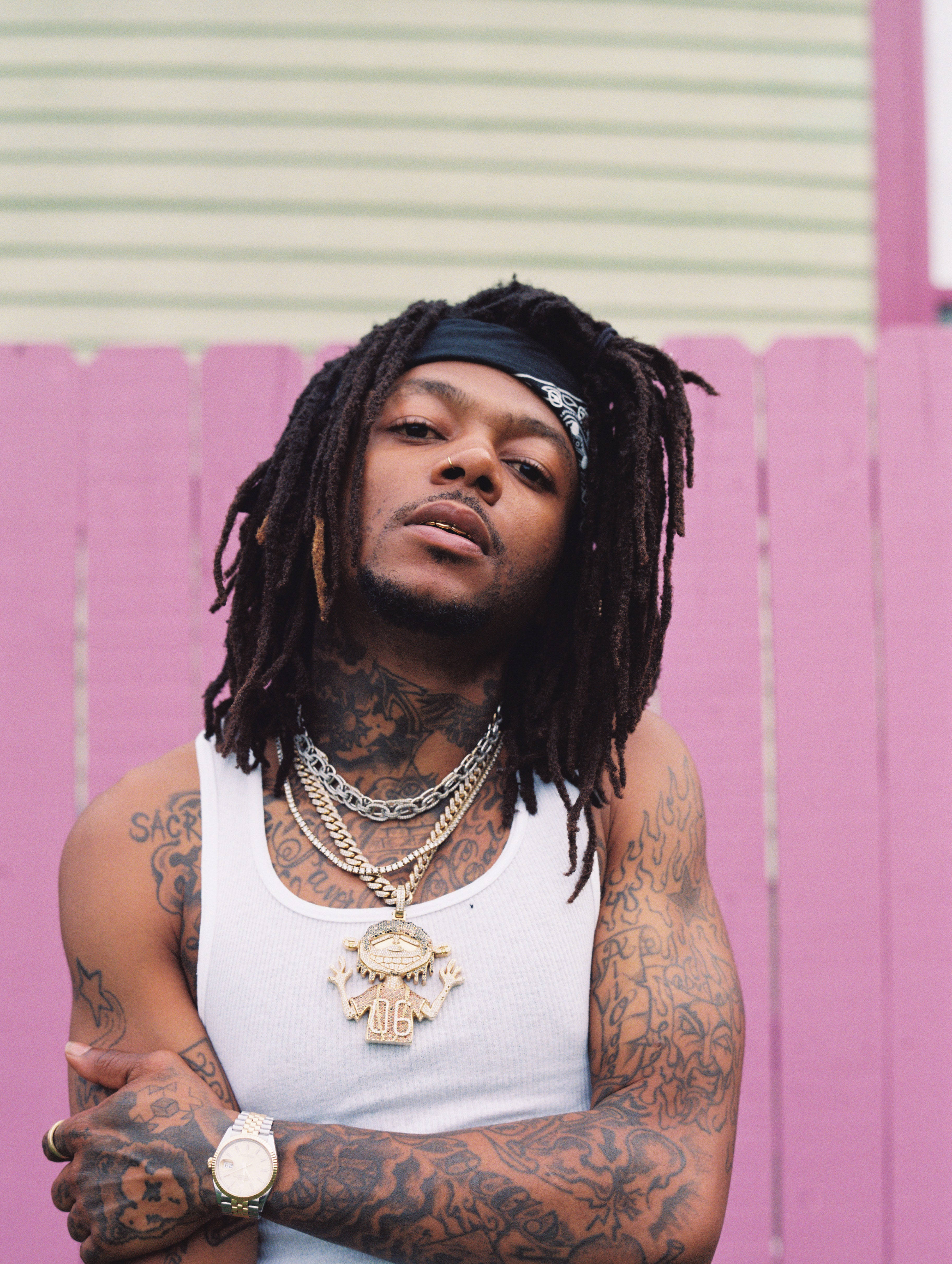 Dreadlocks J.I.D, tattooed man, dreadlocks, 4K Phone Wallpaper