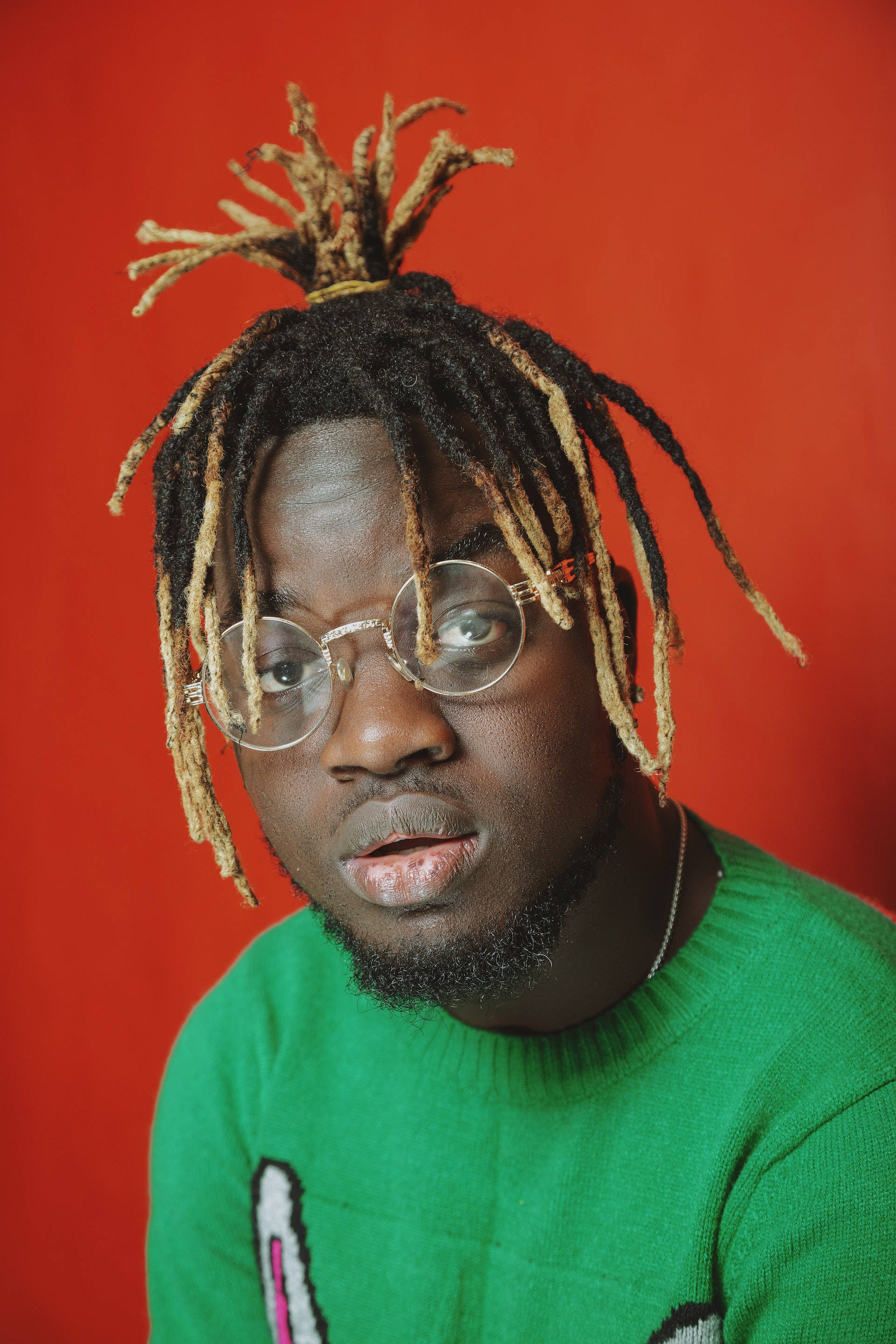 dreadlocks, green sweater, round glasses, 2K Phone Wallpaper
