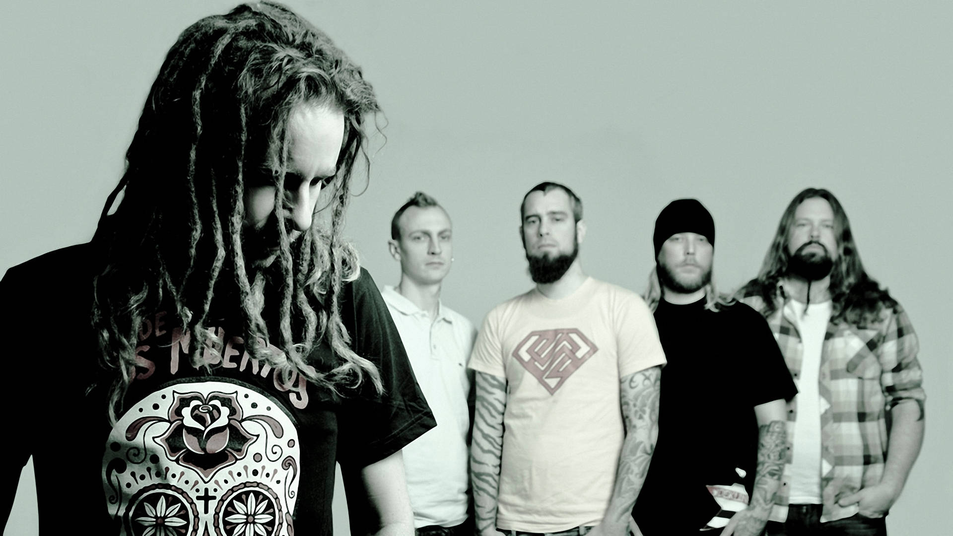 Dreadlocks In Flames, five men, tattoos, Full HD Desktop Wallpaper